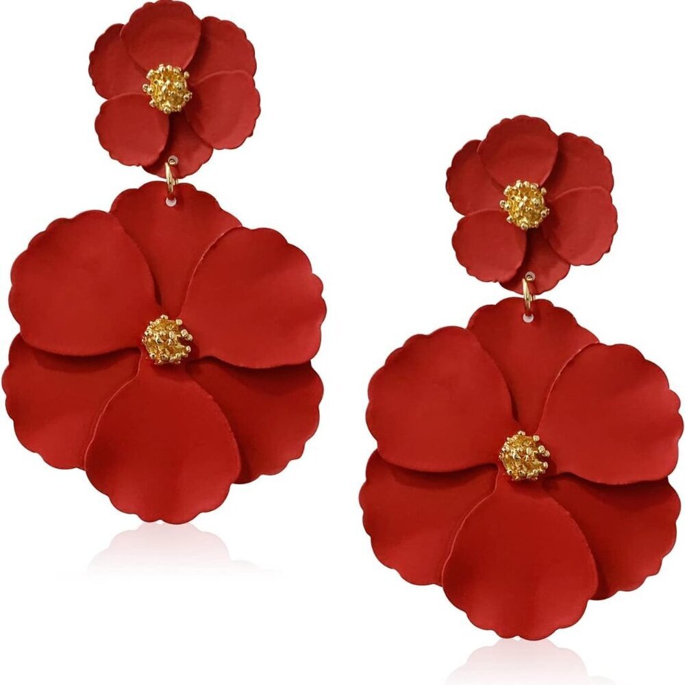 Boho Flower Stud Earrings with White Pearl - Daisy Dangle Drop Earrings with Gol